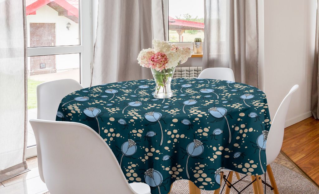 ABAKUHAUS Botanisch Runde Tischdecke, Zusammenfassung Dog-Rosenknospen, Kreis Tischdecke Abdeckung für Esszimmer Küche Dekoration, 150 cm, Teal S...