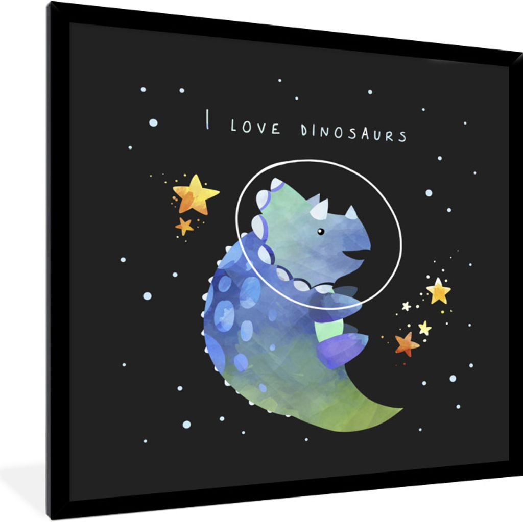 MuchoWow Gerahmtes Poster Zitate - Weltraum - 'Ich liebe Dinosaurier' - Sprichwörter - Mädchen - Jungen - Kinder - Kinder 40x40 cm - Poster mit...