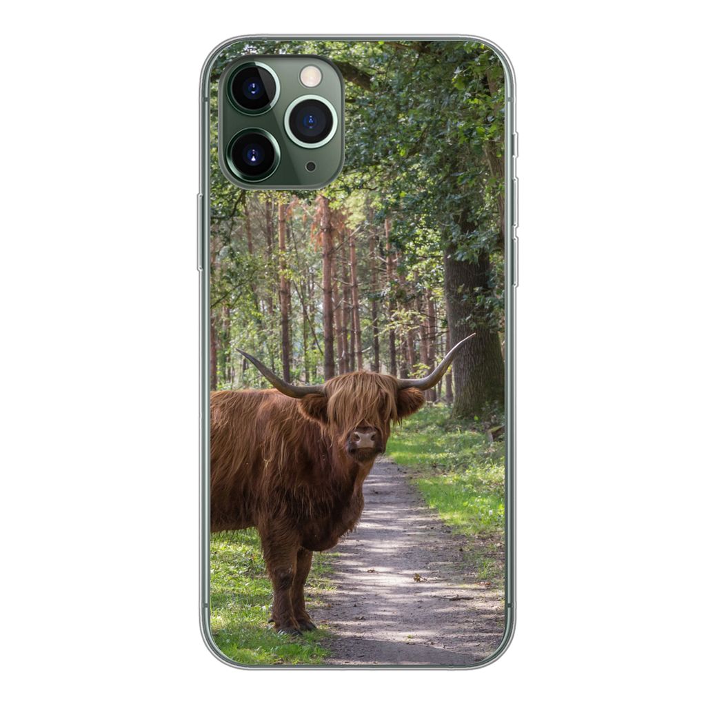 MuchoWow Handyhülle Schutzhülle Hülle für iPhone 11 Pro Schottischer Highlander - Kröte - Baum Silikon Softcase Handy Hülle - Handy