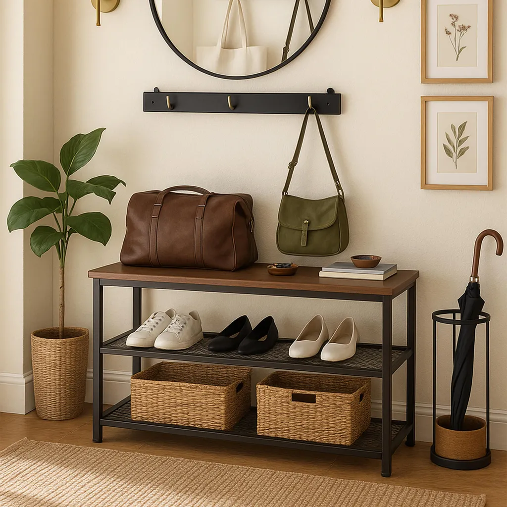 Étagère à Chaussures Compacte en Acier Noir pour Petits Espaces