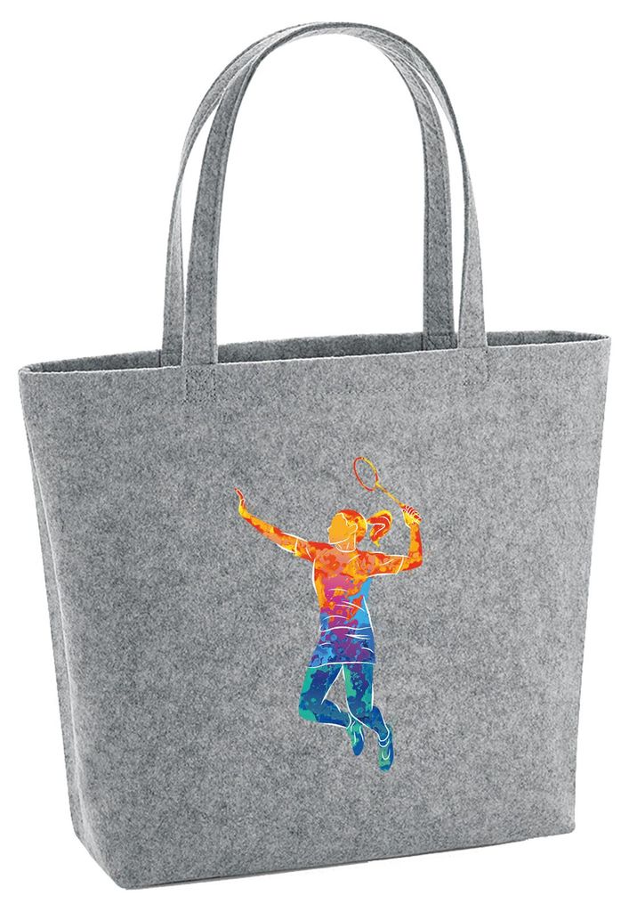 Huuraa Filzshopper Badminton bunte Silhouette 22 Liter Grey Melange Filztasche Geschenkidee