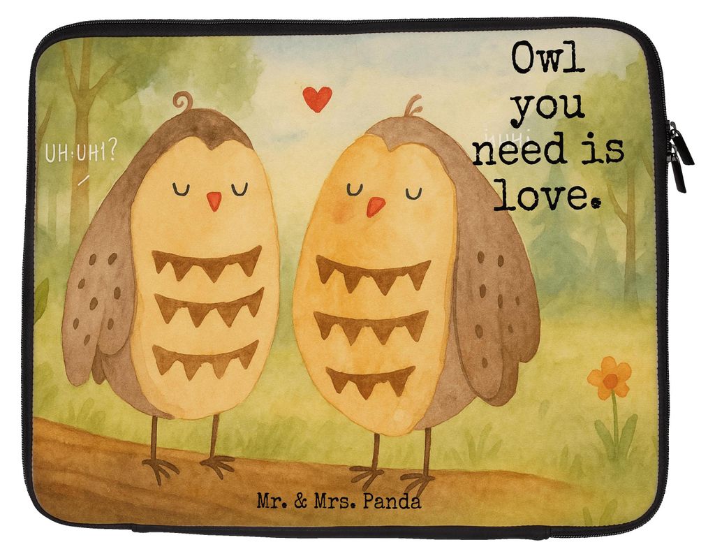 Mr. & Mrs. Panda Laptop Tasche Eulen Liebe Design 27 x 36 cm - Weiß - Geschenk, Eule, Sleeve, Hochzeit Spruch, Verliebt, Liebesspruch, Notebook, L...