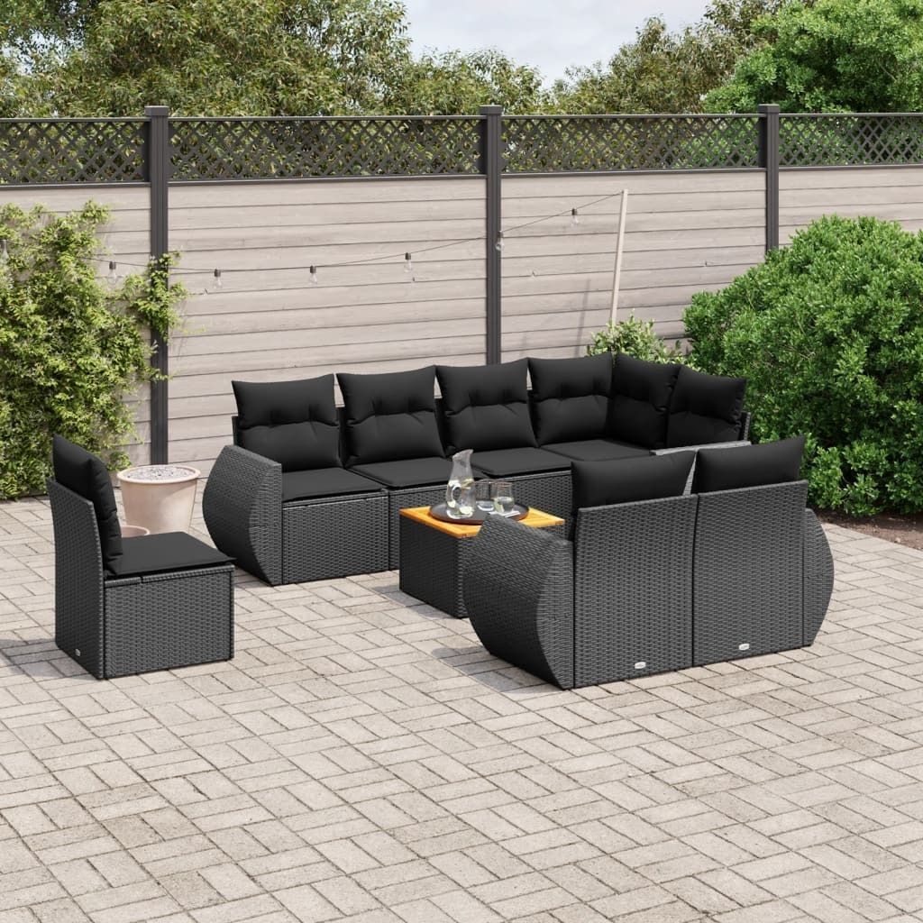 Design 9-tlg. Garten-Sofagarnitur mit Kissen Schwarz Poly Rattan, Gartenmöbel-Sets 2024 Neu