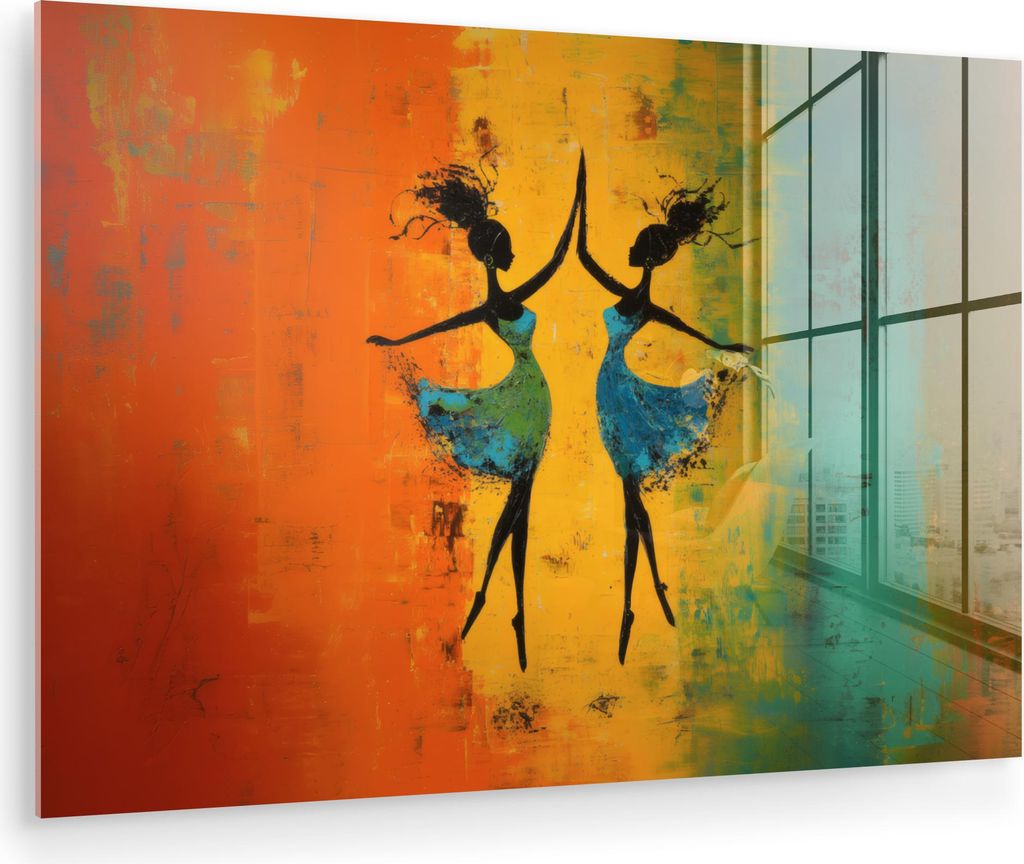 MuchoWow Glasbilder - Bilder auf Wandbild - Foto auf Glas Tanzen - Frauen - Farbtextur 60x40 cm Wanddekoration aus Glas - Acrylglasbild - Acrylbild...