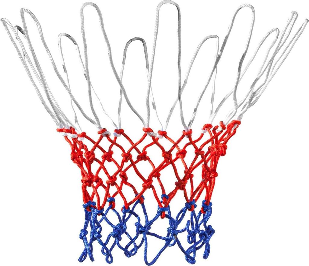 Basketballnetz für Zuhause - Rot, Weiß und Blau - Nylon - 12 Schlaufen - Innen und Außen - Professionelles Design für Sportgeräte