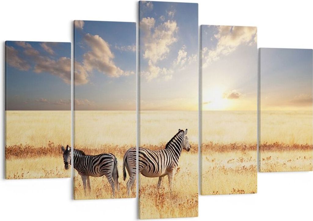 Bild auf Leinwand - Leinwandbild - Zebra tier gestreift savanne - 150x100cm - Wand Bild - Wanddeko - Leinwanddruck - Bilder - Kunstdruck - Wanddeko...