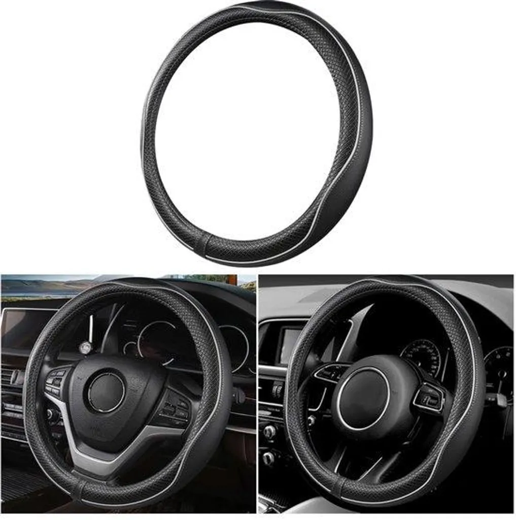 Couvre-volant universel bicolore en cuir respirant pour voiture 38cm
