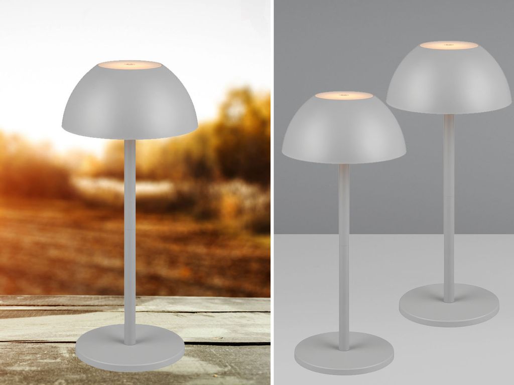 2er SET Akku LED Outdoor Touch Tischlampen ohne Kabel in Grau - 30cm klein