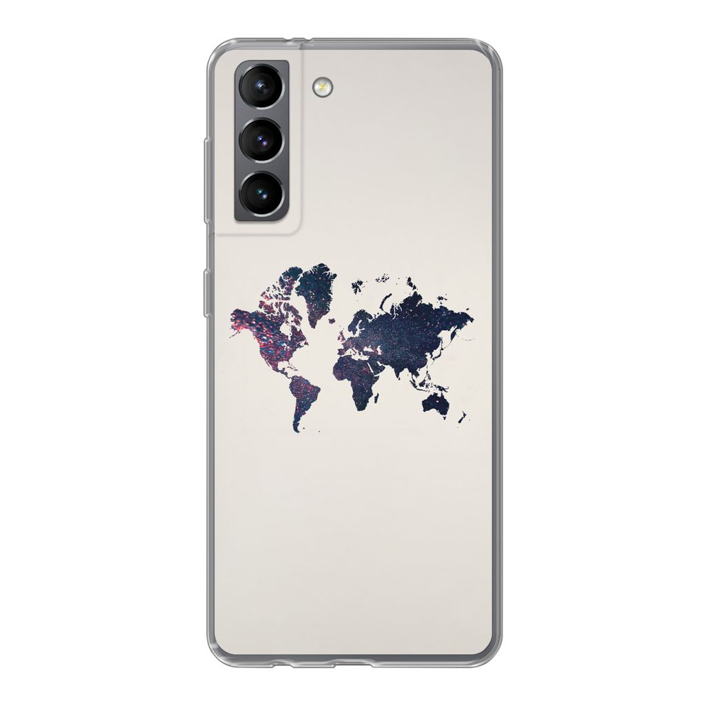MuchoWow Handyhülle Schutzhülle Hülle für Samsung Galaxy S21 Weltkarte - Licht - Rot Silikon Softcase Handy Hülle - Softcase