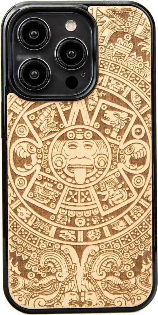 Bewood iPhone 15 Pro Legno Aniegre Calendario Azteco - Cover Fatta a Mano