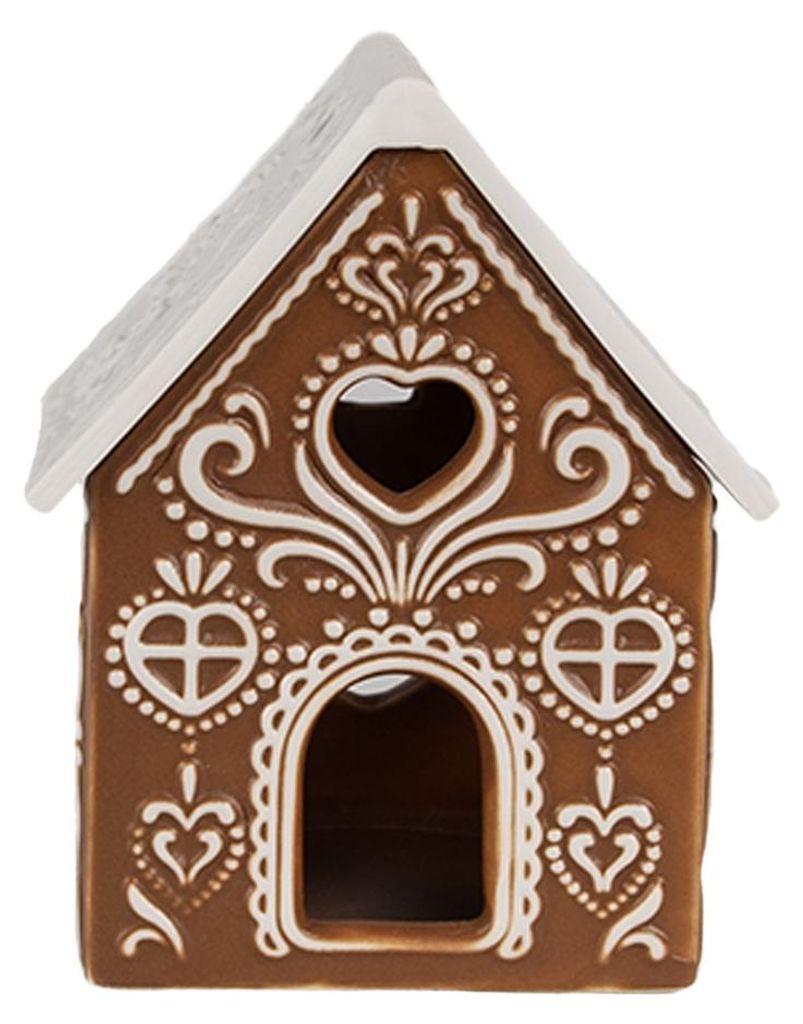 Clayre & Eef Teelichthalter Lebkuchenhaus 7x8x9 cm Braun Produktbild 