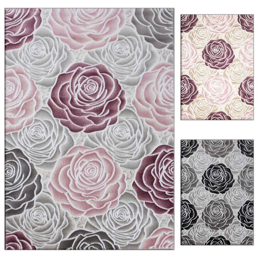 Designer Teppich Edel Konturenschnitt Floral Muster Meliert Türkis Creme 