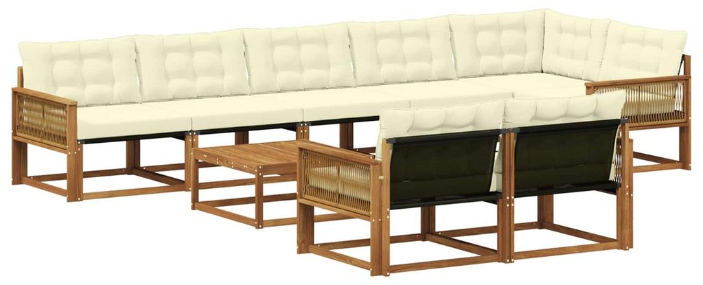 vidaXL Outdoor-Sofagarnitur mit Kissen 9 pcs Natur und Creme