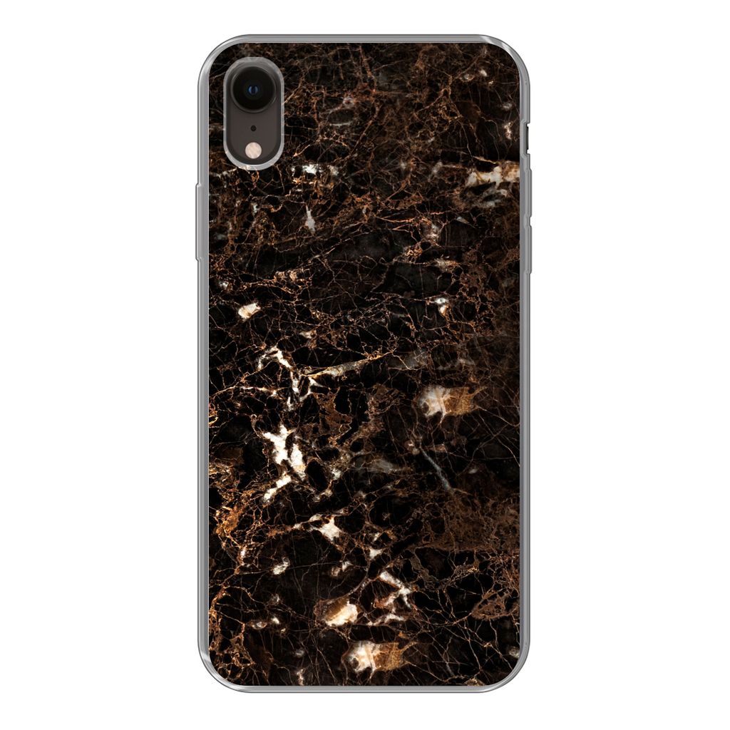 MuchoWow Handyhülle Schutzhülle Hülle für iPhone XR Marmor - Schwarz - Gold Silikon Softcase Handy Hülle - Schutzdeckel