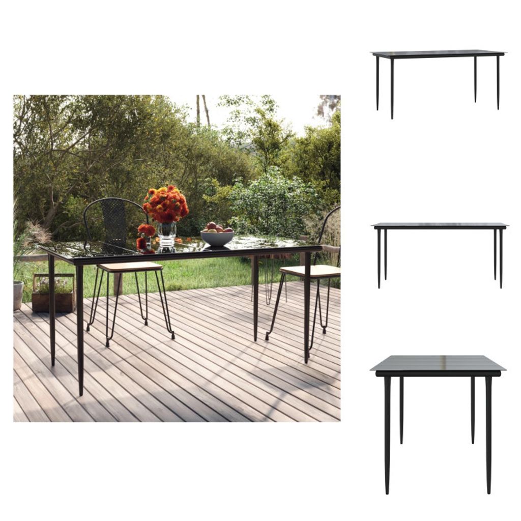 vidaXL Garten-Esstisch Schwarz 160x80x74 cm Stahl und Hartglas - Gartentische