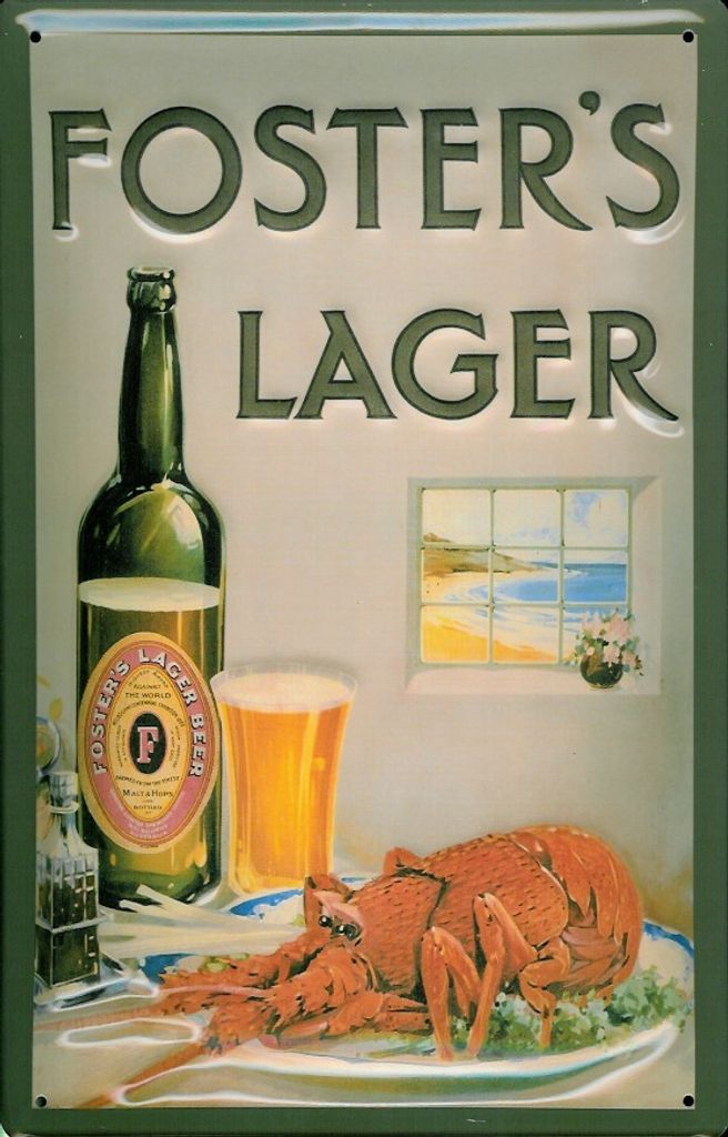 Blechschild Fosters Lager Bier Beer Schild Hummer Lobster retro Werbeschild Australien