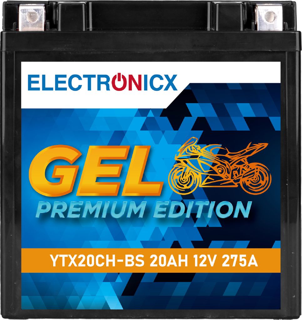 Electronicx YTX20CH-BS GEL Motorradbatterie 12V 20Ah 275A/EN – Wartungsfrei, Langlebig, Vorgeladen, Auslaufsicher