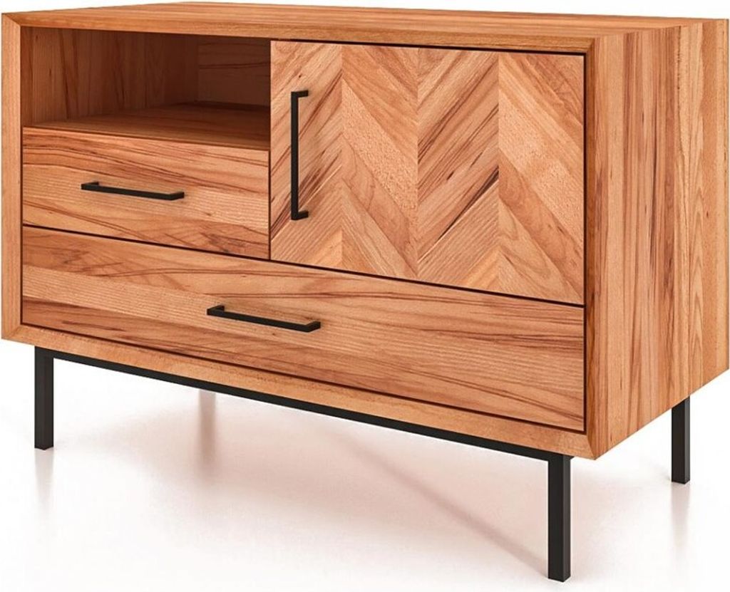 Kommode Seiba Kernbuche massiv 97x45x65 Fischgrät mit 2 Schubladen 1 Tür 1 Fach