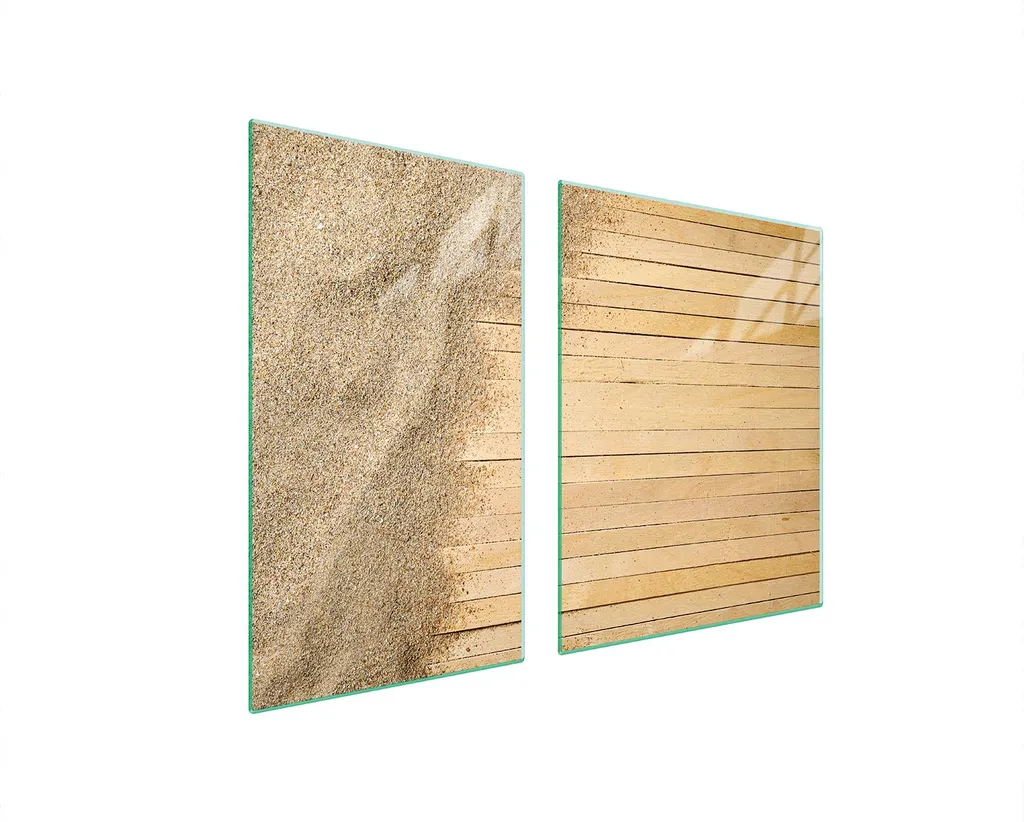 Copri Piano Cottura 100x52 Vetro Temperato Legno Sabbia 2 Pezzi