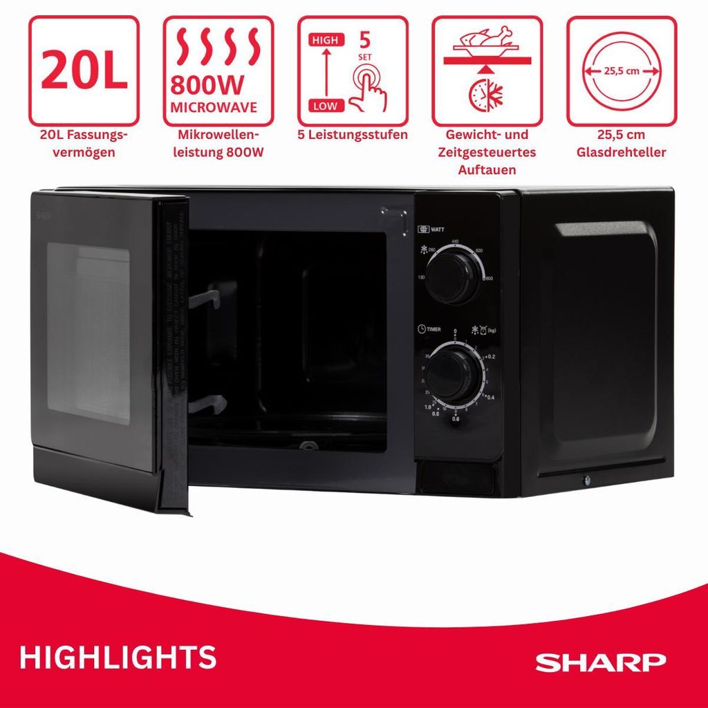 Sharp R200BKW, samostatná mikrovlnná trouba, objem 20 Obrázek produktu 