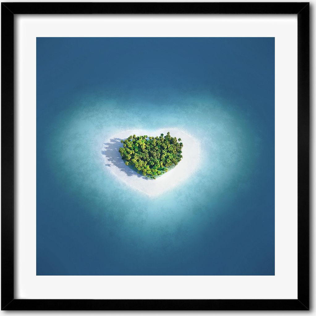 Bild - 50 cm x 50 cm - MDF - Rahmen, Wandkunst - Insel Herzform