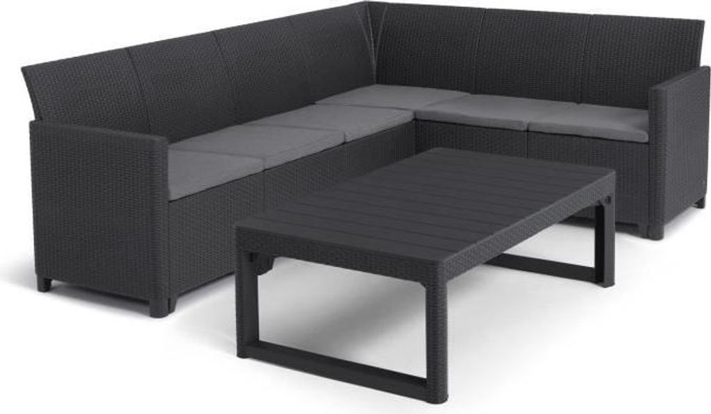 Gartenmöbel-Set, Allibert by KETER SanRemo, 6-Sitzer, Graphitgrau, 2-in-1 Couchtisch, Mit Kissen, Mehrere Aufbauvarianten