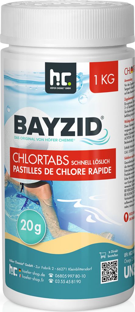 1x1 kg BAYZID Chlortabs 20g schnell lösliche Reinigungstabs für saubere Pools