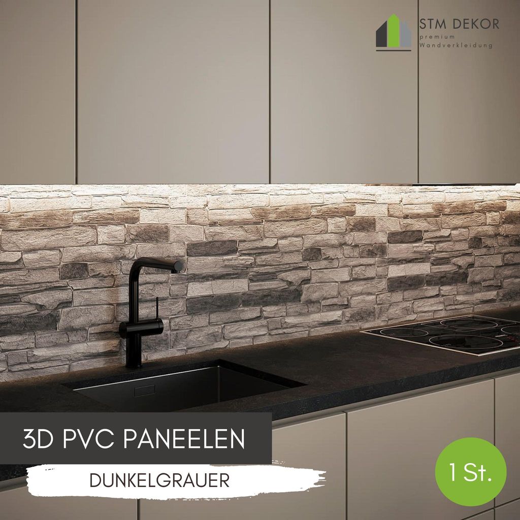 3D-Wandpaneele PVC | Schiefer Optik | Silver Shale - 1 Platte - 0.5 m² | Für Wohnzimmer, Küche & Bad | Einfache DIY-Montage