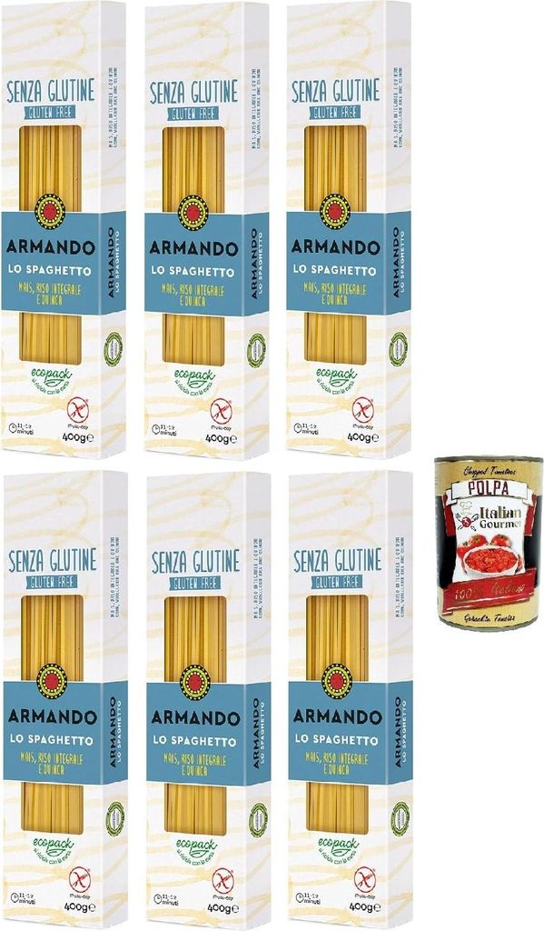 Armando, Lo Spaghetto senza glutine, Gluten -freie Pasta mit Multikereals mit Mais, Vollreis und Quinoa - Spaghetti gluten free 6x 400 g + Italian ...