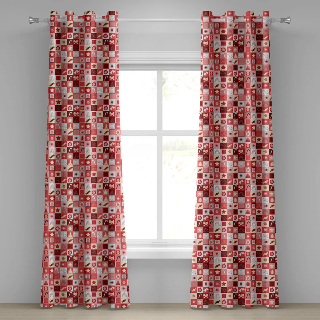 Tende Decorative Natale ABAKUHAUS 2 Pannelli 280x225 Rosso e Bianco