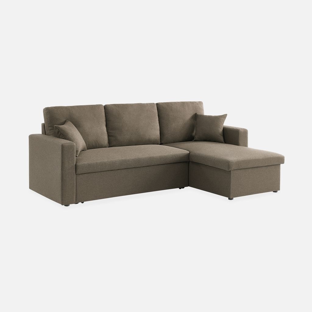 sweeek - 3-Sitzer Ecksofa mit Schlaffunktion - Braun