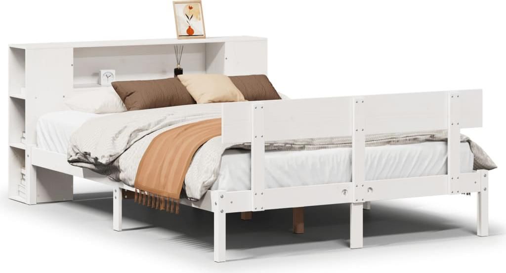 vidaXL Massivholzbett mit Regal ohne Matratze Weiß 140x200 cm Kiefer