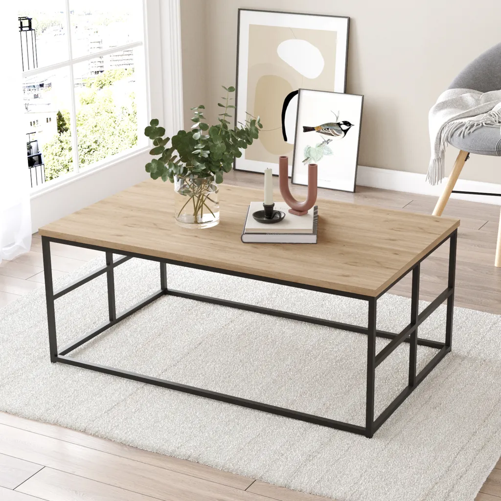 Table basse bois et métal 100 cm Velendi style industriel chic bicolore