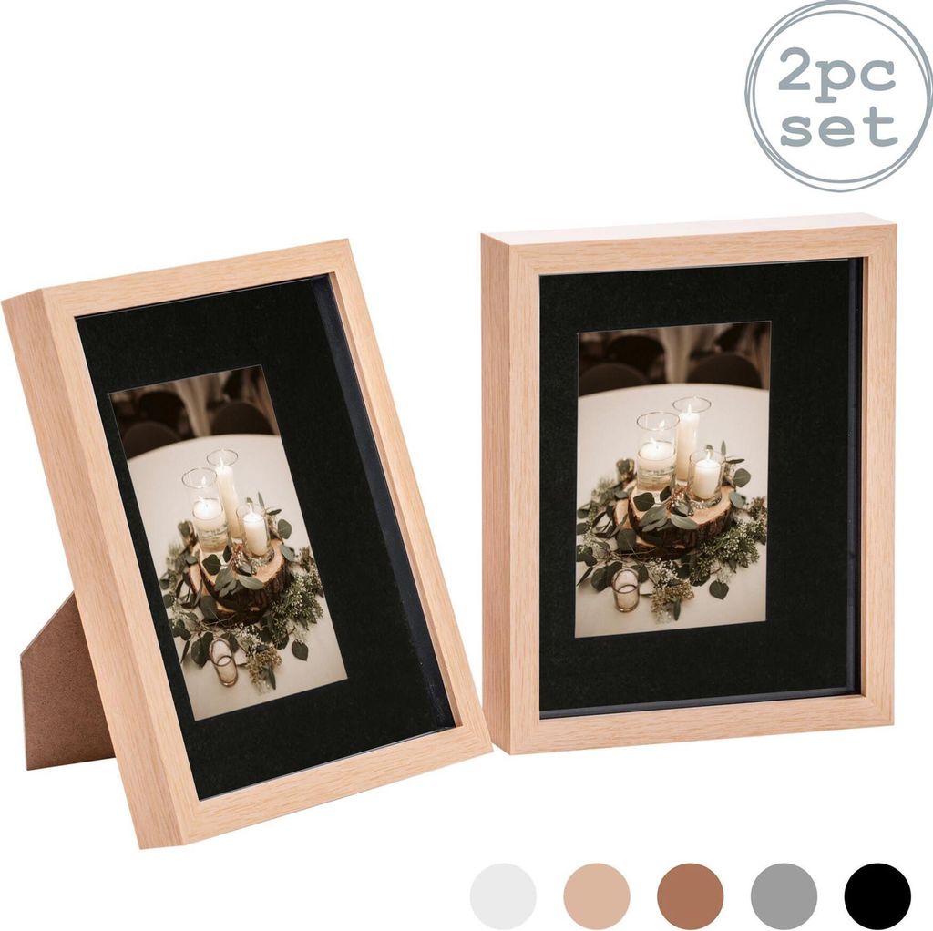 Nicola Spring Stück 2 8 x 10 3D-Schatten-Kasten-Foto-Rahmen-Set - Craft Anzeigen Bilderrahmen mit 4 x 6 Montage - Glas Aperture - hellen Holz / Sc...