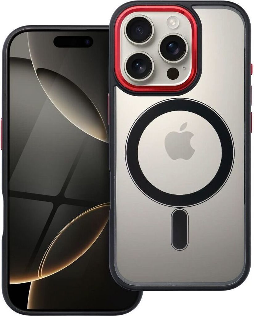 Case passend für iPhone 16 PRO Color Edge Mag Cover kompatibel mit MagSafe black-red