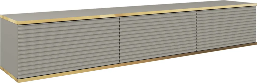 Banc TV gris ELON 2 avec rangements spacieux pour écran plat et consoles