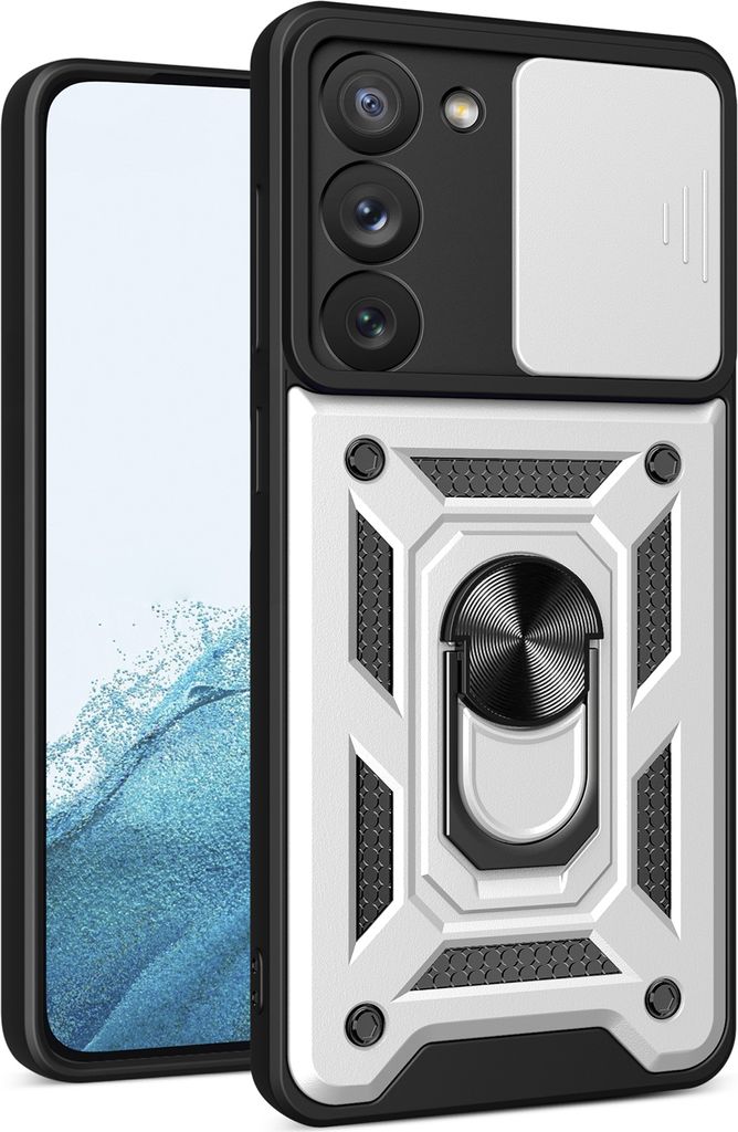 Galaxy S23 Hülle mit 360° Drehbarer Magnetische Ring Ständer Halter Dia Kameraschutz TPU Bumper Silikon Schutzhülle für Samsung Galaxy S23 Silber