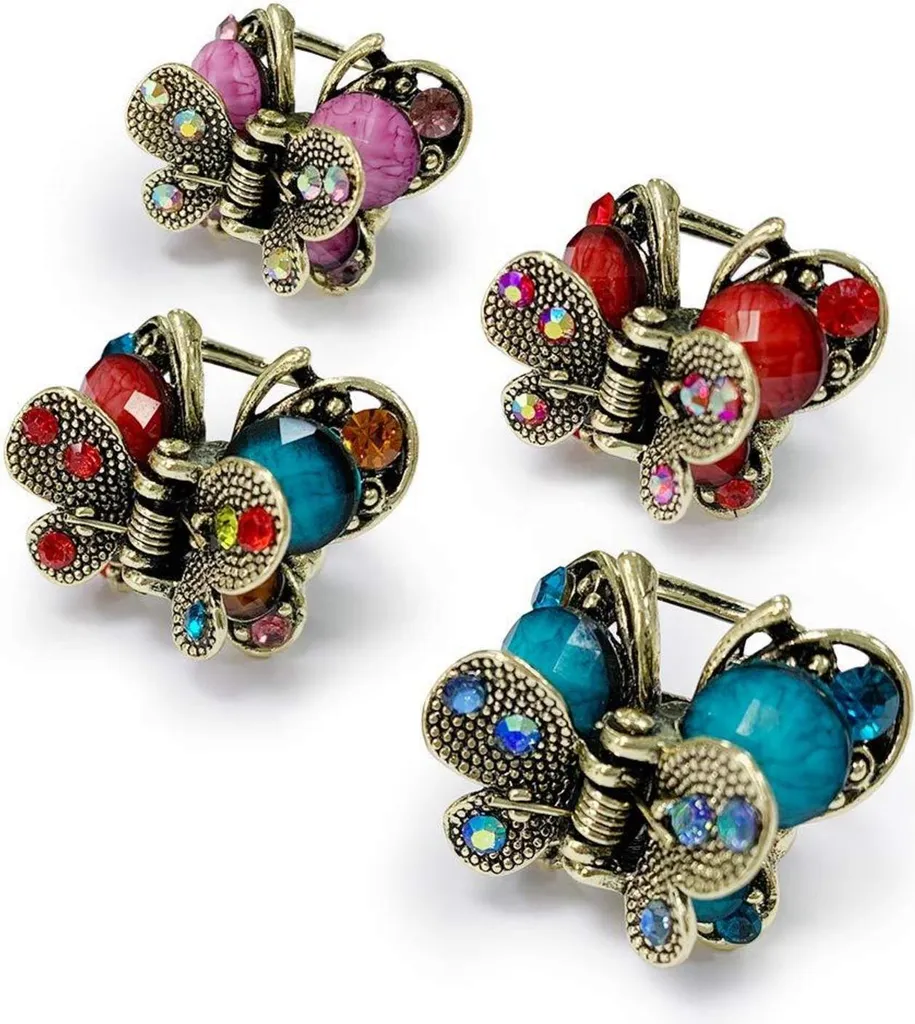 Set 4 Mollette Farfalla Cristallo Vintage | Regalo Donna Elegante