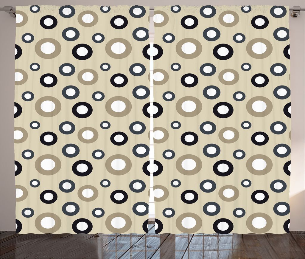 ABAKUHAUS Geometrisch Rustikaler Vorhang, Vintage Circules, Wohnzimmer Universalband Gardinen mit Schlaufen und Haken, 280 x 175 cm, Mehrfarbig
