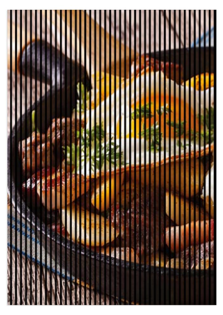 Akustikpaneele mit Digitaldruck Gröstl01 19 x 1693 x 2400 mm Pfanne Essen MDF PET-Fasern Wandpaneele Gelb Schwarz Weiß Braun 3 Einzelplatten