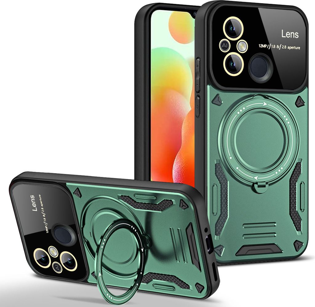 Rüstung Handyhülle für Xiaomi Redmi 12C Dual-Layer Ringhalter Ständer Hülle Grün