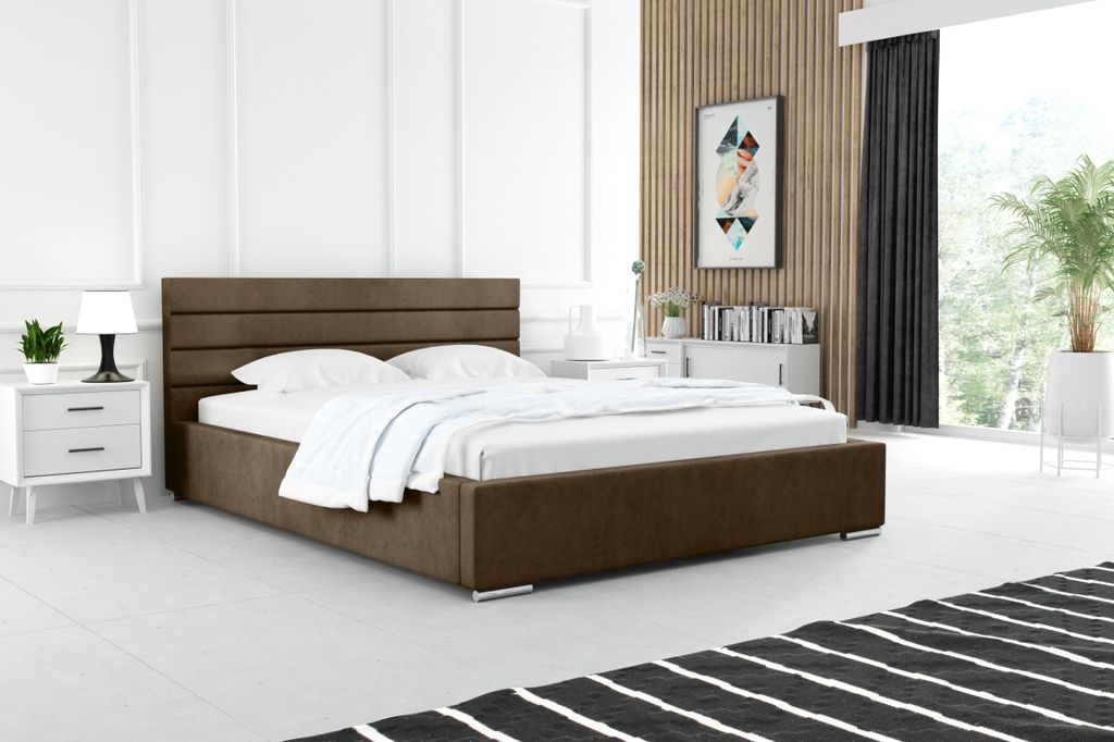 ADIDAR Noah Polsterbett 160x200cm Doppelbett - Holzrahmen mit Bettkasten und Lattenrost - Premium (Braun - Paros 03)