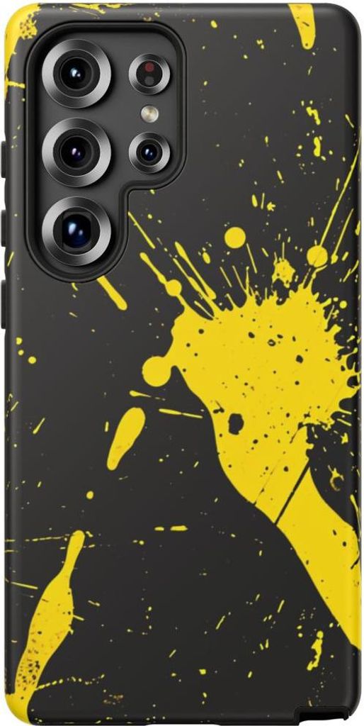 Gelbe Farbspritzer auf schwarzem Hintergrund – Hülle Kompatibel mit Samsung Galaxy S25 Ultra