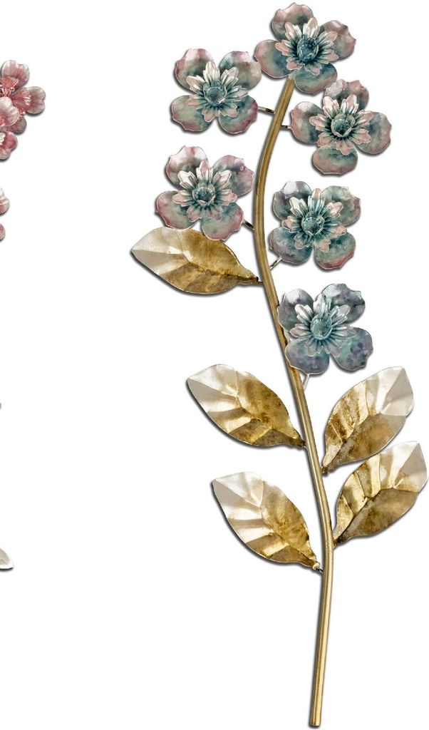 Wanddeko Blume PEARL METALLIC blau gold H. 45cm aus Metall Formano WA