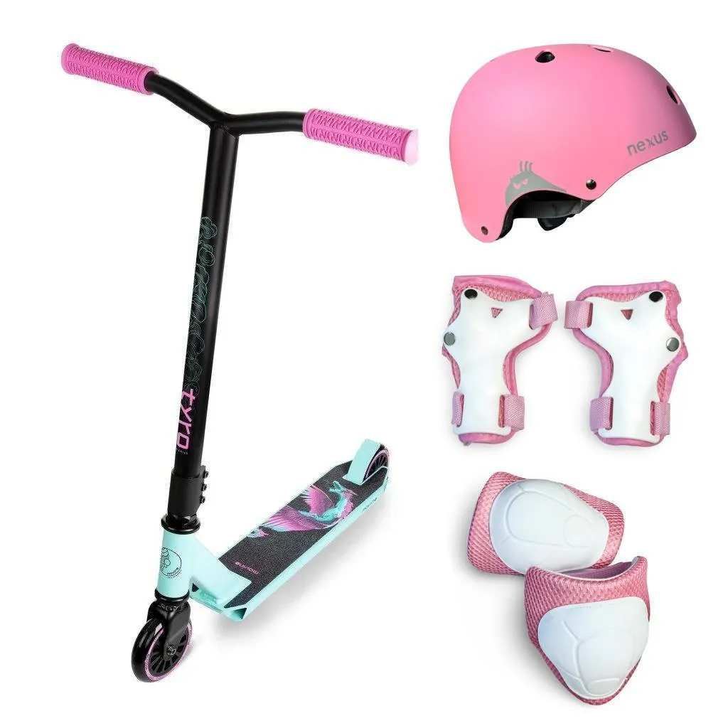 Trottinette freestyle robuste Movino Tyro avec casque et pads