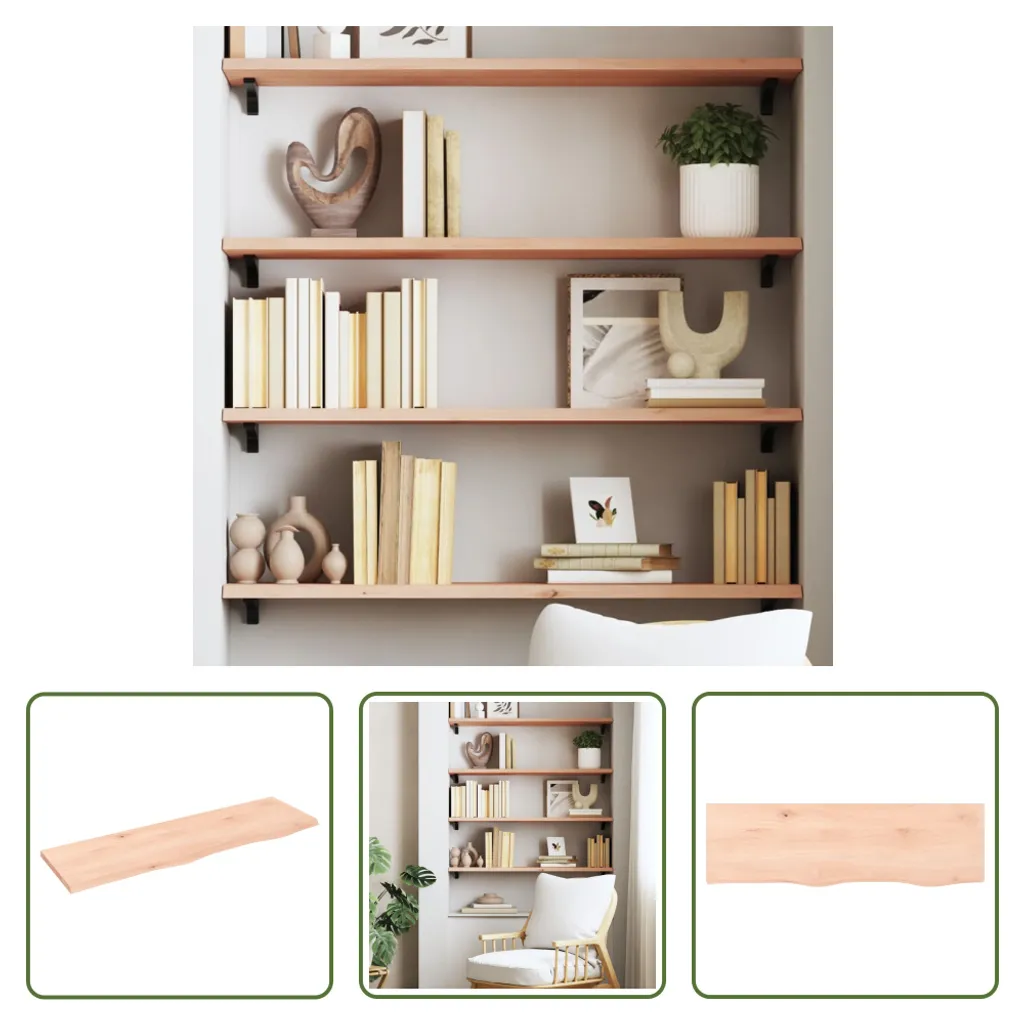 The Living Store Mensola a muro 100x30x2 cm in rovere massiccio non trattato - 6