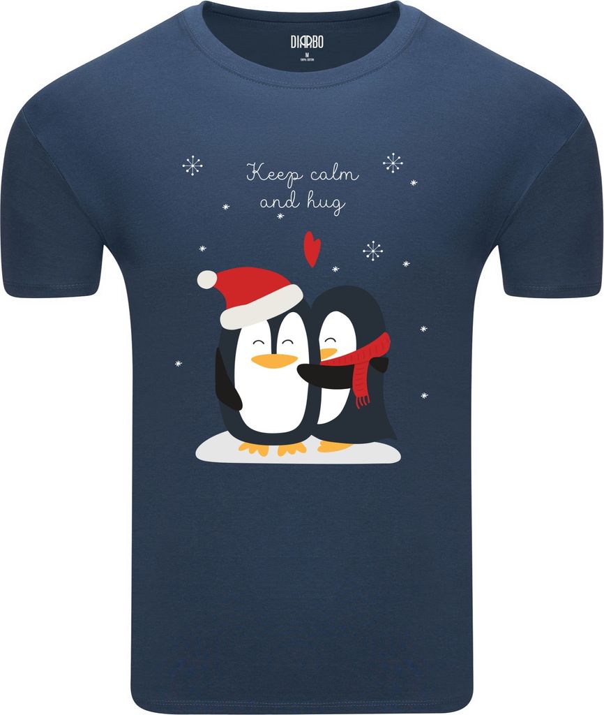 Diarbo Herren Weihnachts-T-Shirt Weihnachtsgeschenk Pinguine Umarmen Dunkelblau Gr.S