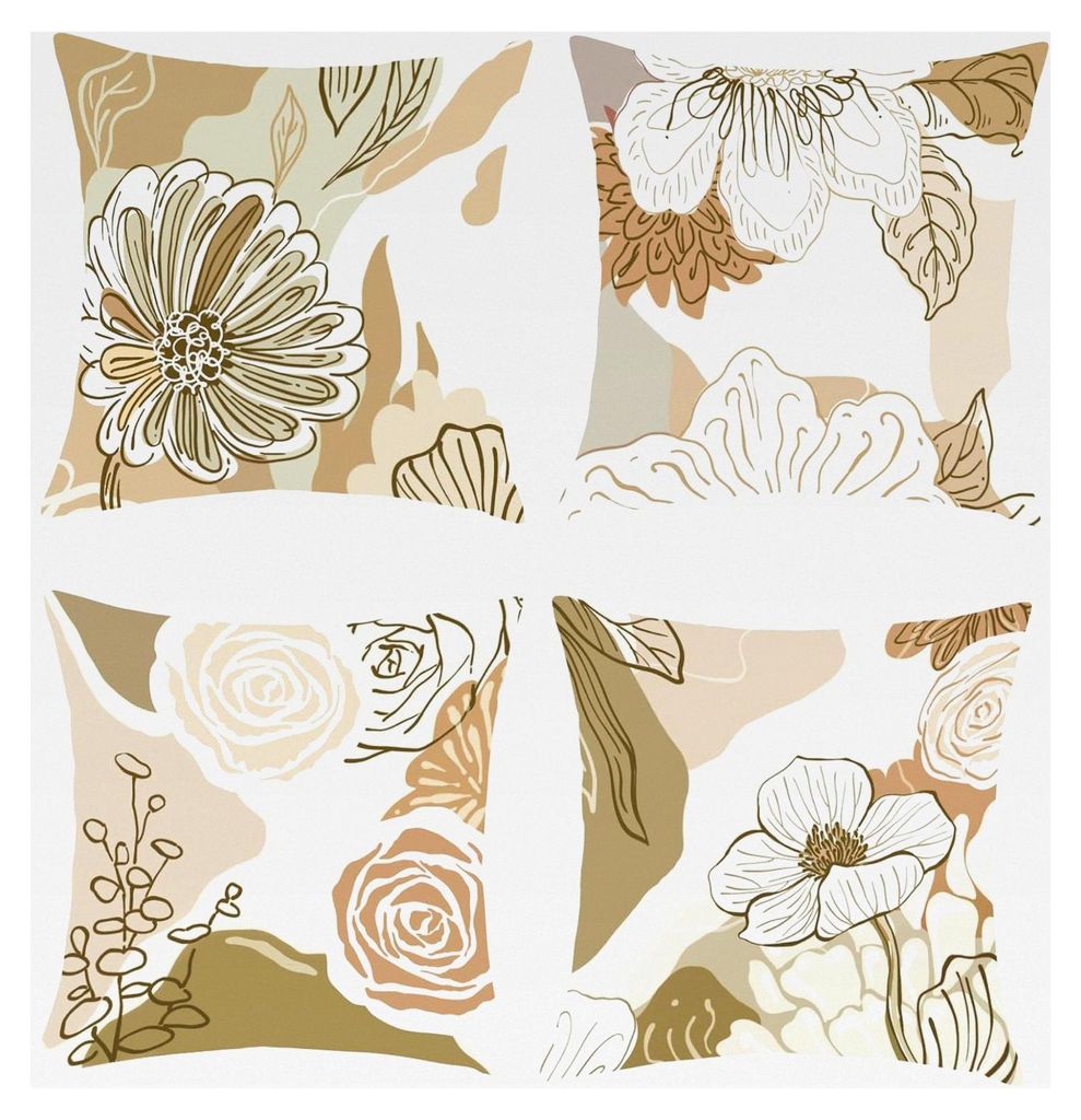 Kissenbezüge 45x45 cm 4er Set Abstrakte Vintage Blumen Dekorative Kissenhülle Retro Boho Blume für Sofa Couch Schlafzimmer Wohnzimmer