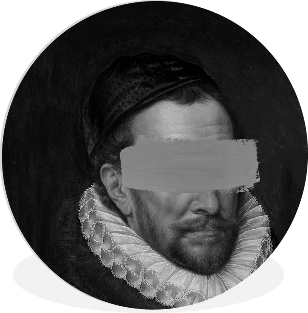 MuchoWow Rundes Wandbild - Runde Bilder Porträt von Wilhelm I. - Adriaen Thomasz - Schwarz und Weiß Ø 60 cm Kreis Wanddekoration Kunststoff - ...