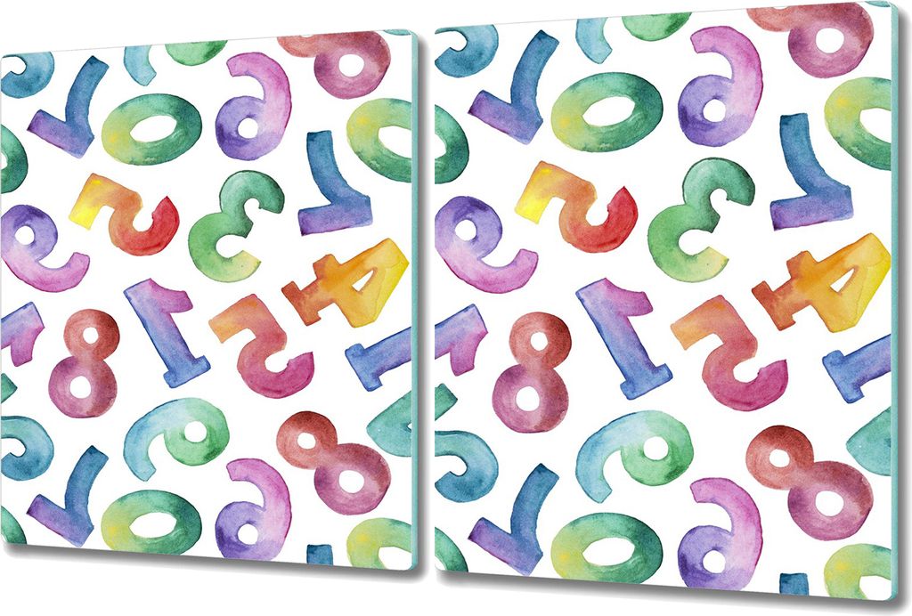 Glas Schneidebrett Herdabdeckplatten Schneideplatten - 2x 40x52 cm - Bunte Ziffern